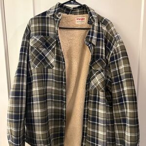 Wrangler Men's Plaid Shirt Jacket - Olive and Navy